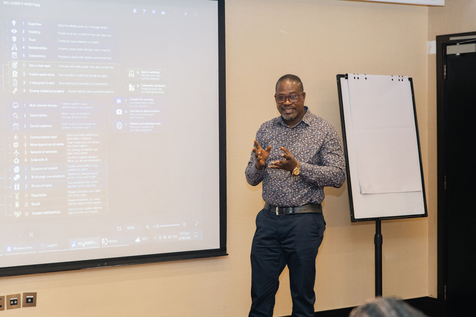 Isaac Kofi Maafo delivering a masterclass at the MTN Masterclass Series, Kempinski Hotel Accra